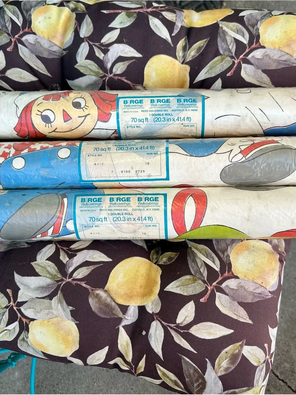 Birge Vintage Rolls Wallpaper with Playful Raggedy Ann Doll & Andy 1980